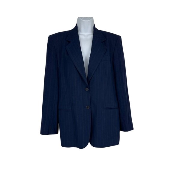 Lauren Ralph Lauren Vintage Navy Pinstripe 2 Button Closure Blazer Women's Sz 10 - Picture 1 of 9
